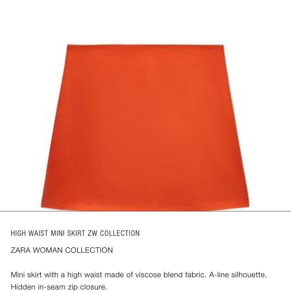 Zara High Waist Mini Skirt Orange NWT